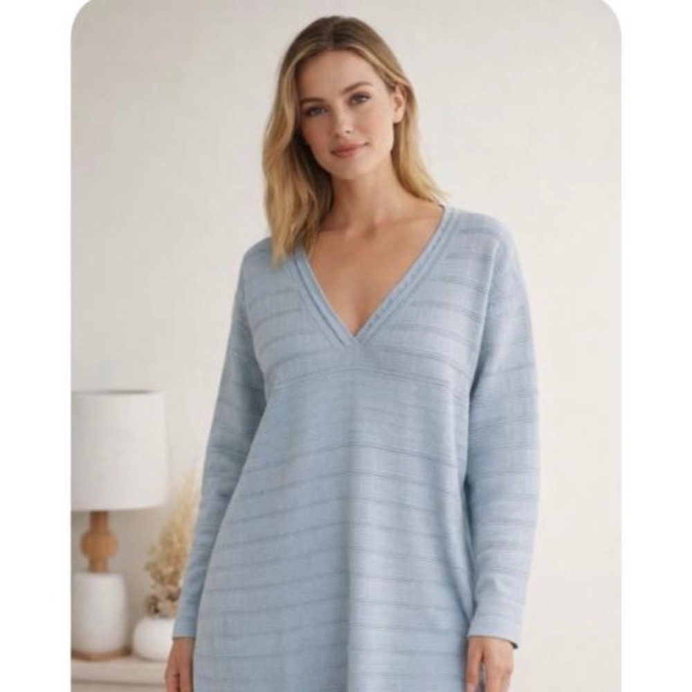 C20 Kinross Womens XL Light Blue 100% Cotton Textured V-Neck 3/4 Sleeve Sweater